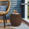 Christopher Knight Home Jorine Faux Rattan Side Table, Cylinder End Table, Faux Rattan Palm Shaped Nightstand, Sofa Side Desk for Living Room, Small Home Decor, No Assembly Needed, 16.50″ Brown