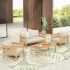 Christopher Knight Home Kory 5-Piece Acacia Wood Patio Furniture Set, Outdoor Conversation Sofa Chat Set with Club Chair and Coffee Table, Patio 7-Seater Seating Group for Backyard Balcony, Teak+Beige(Teak+beige 4-seater Set)
