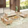 Christopher Knight Home Kory 5-Piece Acacia Wood Patio Furniture Set, Outdoor Conversation Sofa Chat Set with Club Chair and Coffee Table, Patio 7-Seater Seating Group for Backyard Balcony, Teak+Beige(Teak+beige 7-seater Set)