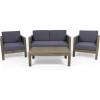 Christopher Knight Home Lucine Outdoor 4 Seater Acacia Wood Chat Set with Wicker Accents, Gray Finish + Mixed Gray + Dark Gray(Gray Finish + Mixed Gray + Dark Gray)