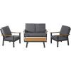 Christopher Knight Home Outdoor 4 Piece Aluminum and Faux Wood Chat Set with Cushions, Gray and Gray