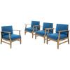 Christopher Knight Home Perla Outdoor Acacia Wood Club Chairs with Water Resistant Cushions (Set of 4), 4-Pcs Set, Teak Finish/Blue