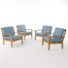 Christopher Knight Home Peyton Outdoor Wooden Club Chairs with Cushions, 4-Pcs Set, Teak Finish / Blue