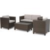 Christopher Knight Home Puerta Outdoor Wicker Chat Set, 4-Pcs Set, Brown / Ceramic Grey