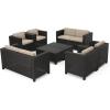 Christopher Knight Home Puerta Outdoor Wicker Chat Set with Water Resistant Cushions, 8-Pcs Set, Dark Brown / Beige