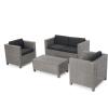 Christopher Knight Home Puerta Wicker Chat Set with Water Resistant Cushions and Set Cover, 4-Pcs Set, Beige / Mixed Black / Dark Grey