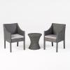 Christopher Knight Home Sagan Outdoor Wicker 3 Piece Chat Set, 23 “W x 24 “D x 33.5 “H, Gray + Light Gray