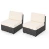 Christopher Knight Home Santa Cruz Outdoor Wicker Armless Sectional Sofa Seat, Gray, 2-Pcs Set, Grey/White