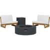 Christopher Knight Home Sherwood Acacia Wood Outdoor Lounge Chairs and 50,000 BTU Circular Propane Fire Pit, White, Teak, and Dark Gray
