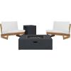 Christopher Knight Home Sherwood Acacia Wood Outdoor Lounge Chairs and 50,000 BTU Square Propane Fire Pit, 32.5 “W x 34.5 “D x 24.5 “H, Teak + White + Dark Gray