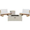 Christopher Knight Home Sherwood Acacia Wood Outdoor Lounge Chairs and 50,000 BTU Square Propane Fire Pit, 32.5 “W x 34.5 “D x 24.5 “H, Teak + White + Light Gray
