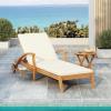 Christopher Knight Home Wilky Acacia Wood Chaise Lounge Chair Outdoor with Armrest, Wooden Patio Outdoor Chaise Lounge with Wheels and Cushions, Adjustable Backrest Single Lounge Sofa, Cream+Teak