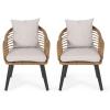 Great Deal Furniture Becky Indoor Wicker Club Chairs with Cushions (Set of 2), Light Brown and Beige(Light Brown  Black  Beige)