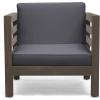 Great Deal Furniture Louise Outdoor Acacia Wood Club Chair with Cushion, Gray Finish and Dark Gray, (308365)
