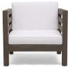 Great Deal Furniture Louise Outdoor Acacia Wood Club Chair with Cushion, Gray Finish and White, (308367)(Gray Finish + White)