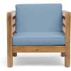 Great Deal Furniture Louise Outdoor Acacia Wood Club Chair with Cushion, Gray Finish and White, (308367)(Teak Finish + Blue)