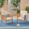 Great Deal Furniture Ray Acacia Outdoor Acacia Wood Club Chairs, Brown Patina and Cream (Set of 2), (306223)(Brown Patina Finish + Cream)