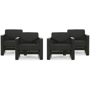 Cheney Bay Outdoor Aluminum Club Chairs (Set of 4), Black