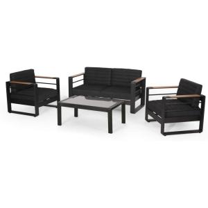 Christopher Knight Hom Outdoor Conversation Set, Black + Natural + Gray + Dark Gray