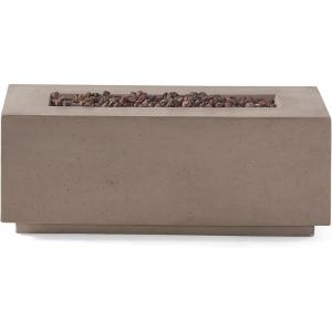 Christopher Knight Home Aidan Outdoor 40,000 BTU Rectangular Fire Pit (No Tank Holder) – Lightweight Concrete – Light Gray