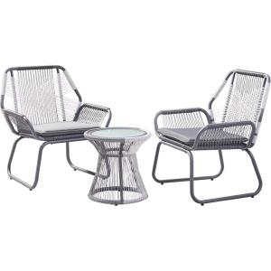Christopher Knight Home Aiden Outdoor 3 Piece Wicker Chat Set, Gray/White/Gray