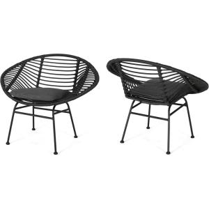 Christopher Knight Home Aleah Indoor Woven Faux Rattan Chairs with Cushions (Set of 2), Dark Gray Finish