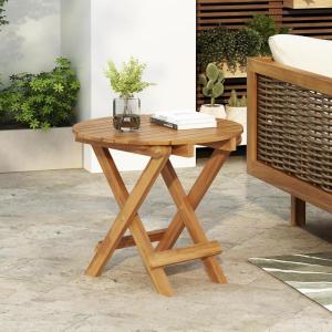 Christopher Knight Home Aurl 17.75″ W Outdoor Acacia Wood Side Table, Round End Table, Slats Panel Design, Foldable and Adjustable Small Coffee Desk, Sofa Side Desk, No Assembly Needed, 175lbs Teak