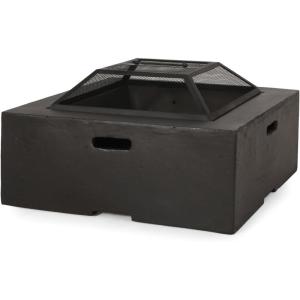 Christopher Knight Home Berwick Outdoor Lightweight Concrete Wood Burning Square Fire Pit, Dark Gray