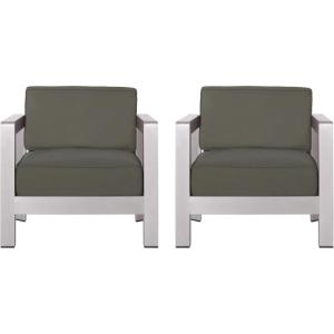 Christopher Knight Home Booth Outdoor Aluminum Club Chairs, Silver (Set of 2), Sliver/Khaki