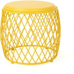 Christopher Knight Home Bryony Indoor 19″ Diameter Lattice Iron Side Table, Matte Yellow
