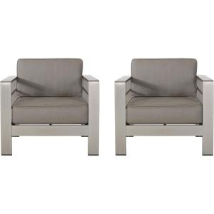 Christopher Knight Home Cape Coral Outdoor Aluminum Club Chairs with Sunbrella Cushions (Set of 2), Silver and Taupe