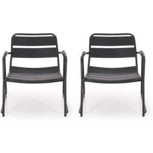 Christopher Knight Home Cowan Outdoor Dining Chair (Set of 2), Matte Coral(Matte Black)