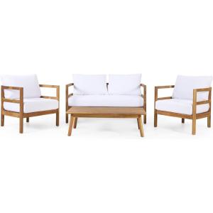 Christopher Knight Home Ellendale Chat Set, White + Teak