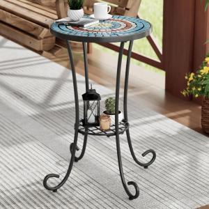 Christopher Knight Home Glady Outdoor Round Side Table, Patio End Table with Ceramic Top and Metal Frame, Small Decorative Accent Table for Patio Garden Porch Balcony, Mosaic(Mosaic)