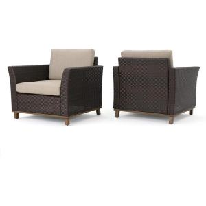 Christopher Knight Home Glenwood Outdoor Aluminum Framed Wicker Swivel Chairs with Water Resistant Cushions, 2-Pcs Set, Mix Brown / Mix Beige / Coffee