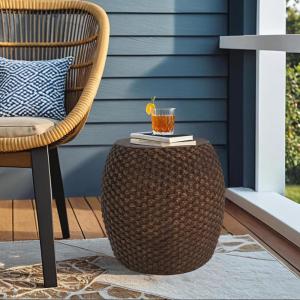 Christopher Knight Home Jorine Faux Rattan Side Table, Cylinder End Table, Faux Rattan Palm Shaped Nightstand, Sofa Side Desk for Living Room, Small Home Decor, No Assembly Needed, 16.50″ Brown