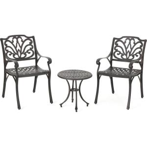 Christopher Knight Home Lola Outdoor Cast Aluminum Chat Set, 3-Pcs Set, Bronze Finished