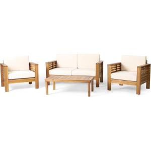 Christopher Knight Home Louver Chat Set, Dark Gray(Teak + Cream)