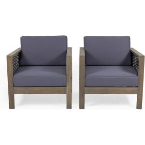 Christopher Knight Home Maggie Outdoor Acacia Wood Club Chair with Wicker Accents (Set of 2), Gray Finish + Mixed Gray + Dark Gray(Gray Finish + Mixed Gray + Dark Gray)