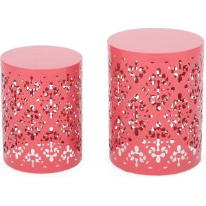 Christopher Knight Home Mathena Outdoor Side Tables – Dark Coral (Set of 2)