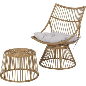 Christopher Knight Home Outdoor 2 Piece Wicker Patio Furniture Set, Woven Seating Accent Chair,Rattan Chat Set with Club Chair, Side Table and Water Resistant Cushion for Yard and Bistro, Dark Grey(Light Brown + Beige)