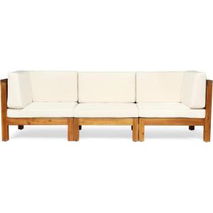 Christopher Knight Home Outdoor Modular Acacia Wood Sofa with Cushions, Teak and Beige