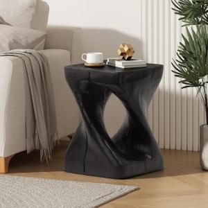 Christopher Knight Home Outdoor Side Table,Twist Shape End Table,Decorative Accent Table,Garden Stool Table for Patio Balcony Beach Pool Side,Lightweight Concrete,Wood Like Texture,Natural(Black)