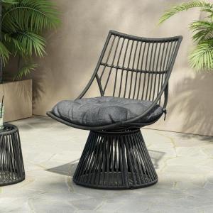 Christopher Knight Home Outdoor Wicker Chair,Patio Furniture Set,Rattan Club Chair, Woven Seating Accent Chair, Curve High Backrest with Water Resistant Cushion for Patio, Garden, Balcony, Grey(Grey)
