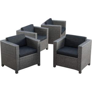Christopher Knight Home Puerta Outdoor Club Chairs with Water Resistant Cushions, 4-Pcs Set, Mix Black / Dark Gray