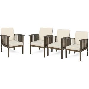 Christopher Knight Home Ray Acacia Outdoor Acacia Wood Club Chairs, Gray and Cream (Set of 4)