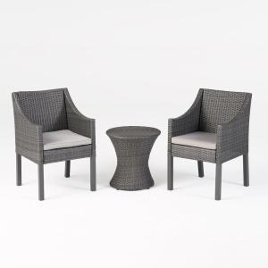 Christopher Knight Home Sagan Outdoor Wicker 3 Piece Chat Set, 23 “W x 24 “D x 33.5 “H, Gray + Light Gray