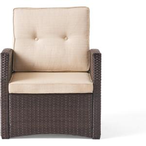 Christopher Knight Home Sanger Outdoor Club Chair with Cushions – Wicker – Dark Brown/Beige