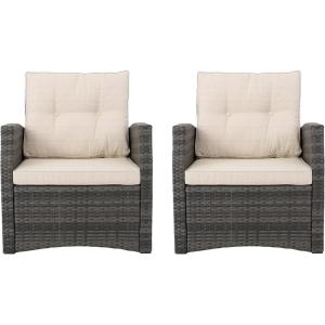Christopher Knight Home Sanger Outdoor Club Chairs with Cushions – Wicker – Gray/Beige (Set of 2)