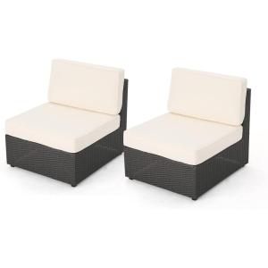 Christopher Knight Home Santa Cruz Outdoor Wicker Armless Sectional Sofa Seat, Gray, 2-Pcs Set, Grey/White